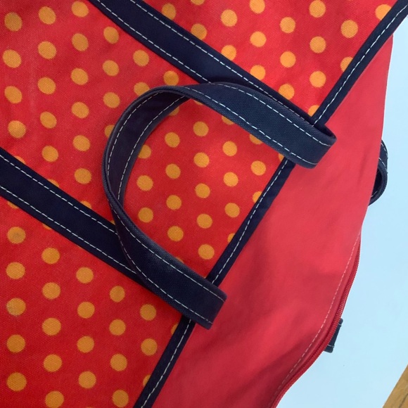 L.L. Bean Boat And Tote Red Orange Blue Polka Dot Canvas Bag Medium - Picture 15 of 16